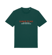 green funny offensive t-shirt with the slogan 'hawk tuah'