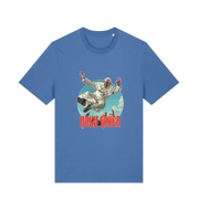 blue music t-shirt with the graphic of the pope jumping and the slogan 'holy diver'