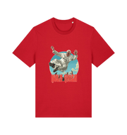 red music t-shirt with the graphic of the pope jumping and the slogan 'holy diver'