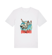 white music t-shirt with the graphic of the pope jumping and the slogan 'holy diver'