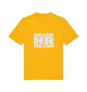 yellow funny t-shirt with the slogan 'walking hr violation'