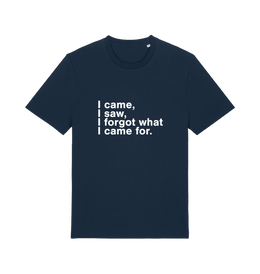 navy sarcastic t-shirt with the slogan 'i came i saw i forgot what i came for'