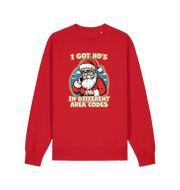 red christmas sweater with the graphic of santa on the telephone and the slogan 'i got ho's in different area codes'