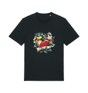 black funny offensive t-shirt with the graphic of some garden birds and the slogan 'i love tits'