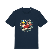 navy funny offensive t-shirt with the graphic of some garden birds and the slogan 'i love tits'