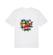 white funny offensive t-shirt with the graphic of some garden birds and the slogan 'i love tits'