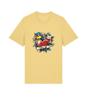 yellow funny offensive t-shirt with the graphic of some garden birds and the slogan 'i love tits'