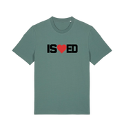 green funny slogan t-shirt with a love heart in the middle of the letter 'I S E D' so that it reads 'i sharted'