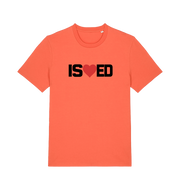 orange funny slogan t-shirt with a love heart in the middle of the letter 'I S E D' so that it reads 'i sharted'