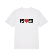 white funny slogan t-shirt with a love heart in the middle of the letter 'I S E D' so that it reads 'i sharted'