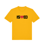 yellow funny slogan t-shirt with a love heart in the middle of the letter 'I S E D' so that it reads 'i sharted'