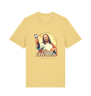 yellow funny jesus t-shirt with the graphic of jesus holding a tube of no more nails and the slogan 'it's a miracle jesus approved'
