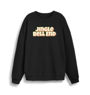 black christmas sweater with the slogan 'jingle bellend'