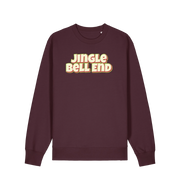 red brown christmas sweater with the slogan 'jingle bellend'