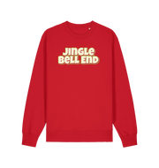 red christmas sweater with the slogan 'jingle bellend'
