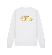 white christmas sweater with the slogan 'jingle bellend'