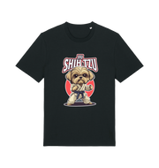 Black funny animal t-shirt with a Shih Tzu graphic wearing a martial arts uniform 