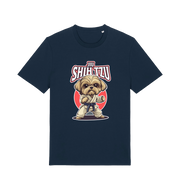 navy funny animal t-shirt with a Shih Tzu graphic wearing a martial arts uniform 
