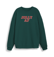 green christmas sweater with the slogan 'jolly af'