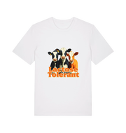 white funny animal t-shirt with a graphic of  cows and the slogan 'Lactose Tolerant' 
