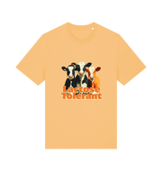 yellow funny animal t-shirt with a graphic of  cows and the slogan 'Lactose Tolerant' 