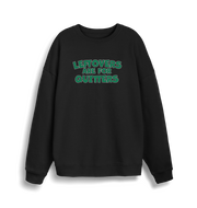 back christmas sweater with the slogan 'leftovers are for quitters'