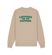 sand christmas sweater with the slogan 'leftovers are for quitters'