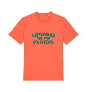 orange xmas t-shirt with the slogan 'leftovers are for quitters'