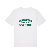 white xmas t-shirt with the slogan 'leftovers are for quitters'