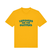 yellow xmas t-shirt with the slogan 'leftovers are for quitters'
