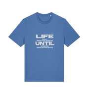 blue funny slogan t-shirt with 'life is all shits and giggles until someone giggles and shits'