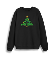 black xmas sweater with the slogan 'the tree isn't the only thing that's getting lit'