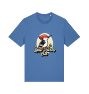 blue funny animal t-shirt with a woodpecker graphic and the slogan 'little pecker club'