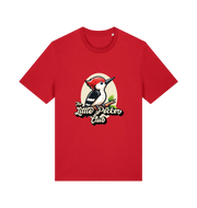 red funny animal t-shirt with a woodpecker graphic and the slogan 'little pecker club'