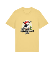yellow funny animal t-shirt with a woodpecker graphic and the slogan 'little pecker club'
