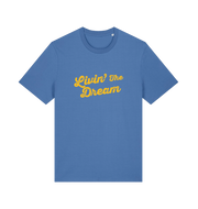 blue slogan t-shirt with 'livin the dream'