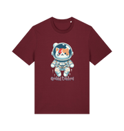 burgundy graphic t-shirt with a cat dressed as an astronaut and the slogan 'ground control'