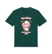 green kawaii t-shirt with the graphic of a cute cow and the slogan 'moo bitch get out the way'