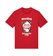 red kawaii t-shirt with the graphic of a cute cow and the slogan 'moo bitch get out the way'