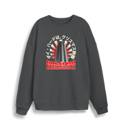 grey christmas sweater with the graphic of a sky scraper and the slogan nakatomi corporation christmas party'