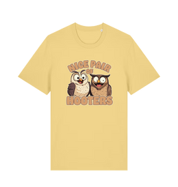 yellow matching t-shirt with a pair of cartoon owls and the slogan 'nice pair of hooters'