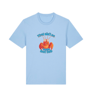 light blue funny graphic t-shirt with a cartoon lobster and the slogan 'this ain't no fuckin hot tub'