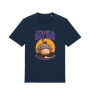 navy funny dad t-shirt with the graphic of a man with a beer belly and the slogan 'it's not a dad bod it's a father figure'