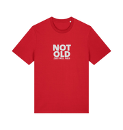 red funny slogan t-shirt with 'not old just well aged'