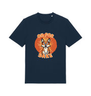 navy funny animal t-shirt with the graphic of a cartoon fox and the slogan 'oh for fox sake'