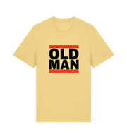 yellow slogan t-shirt with 'old man'