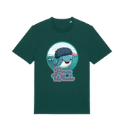 green kawaii t-shirt with the graphic of a cartoon whale with an afro hairstyle and the slogan 'perm whale'