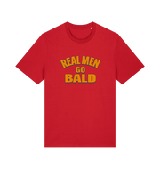 red funny dad t-shirt with the slogan 'real men go bald'
