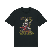 black geek t-shirt with the graphic of darth vader shredding the guitar and the slogan 'rock star'