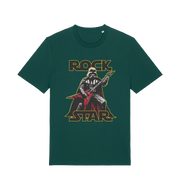 green geek t-shirt with the graphic of darth vader shredding the guitar and the slogan 'rock star'